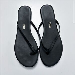TKEES Black Leather Lily Pigments Thong Flip Flop Sandals Size EU 39 / 8